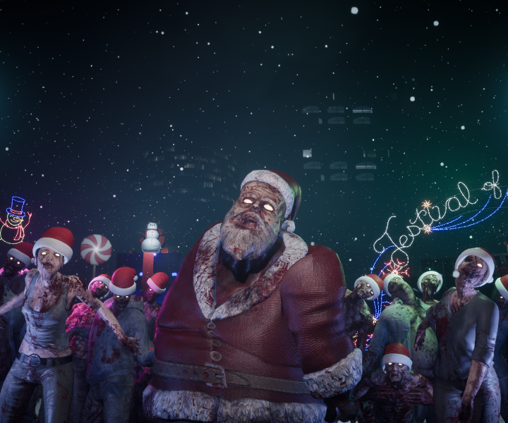 Humanity is counting on you to kick some serious Christmas zombie butt. Cover grandma while she dominates the battlefield or join forces with colleagues to take down zombie Santa.