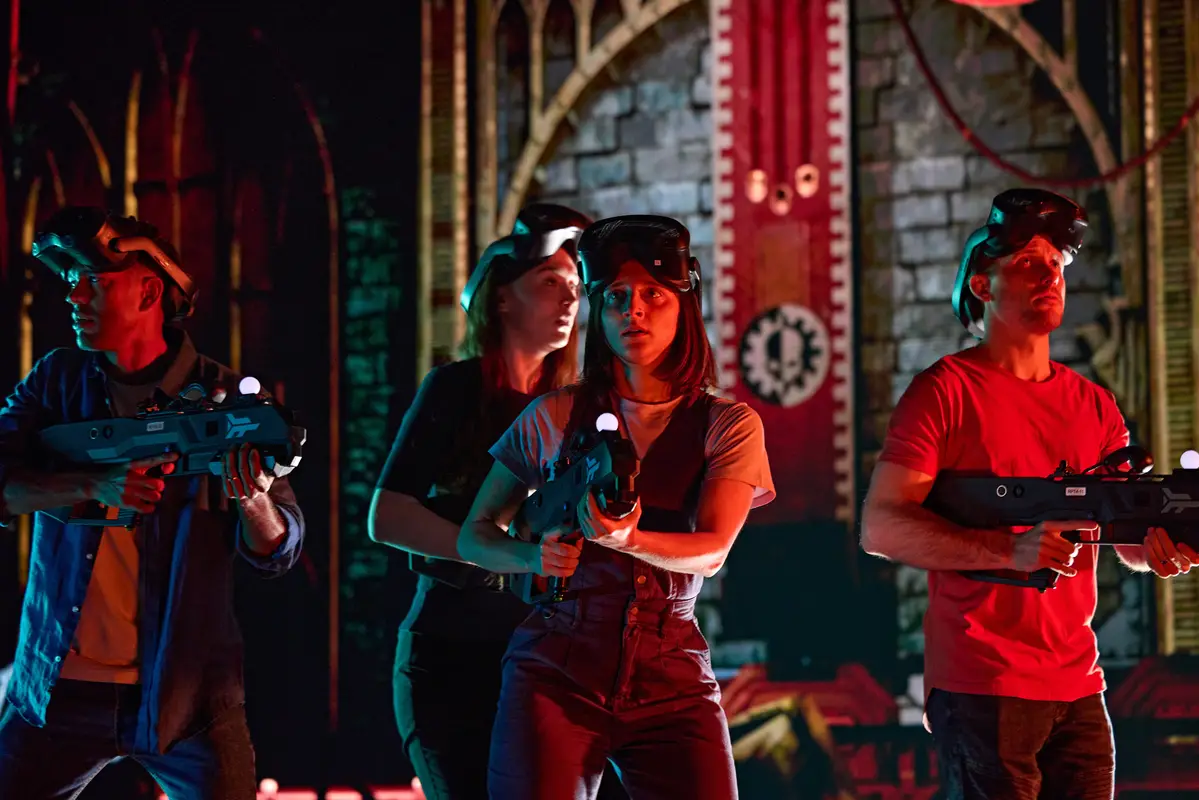 Space Marine battling Tyranids in Space Marine VR: Defenders of Avarax at Zero Latency Jax